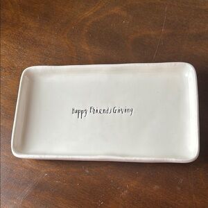 Rae Dunn EUC White Ceramic Tray with 'Happy Friendsgiving'